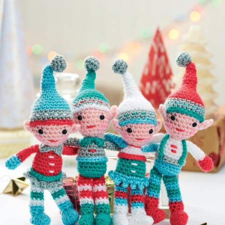 A family of crocheted Christmas elves