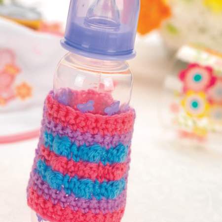 Simple stripy crochet bottle cosy