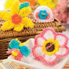 Crochet flower and butterfly brooches