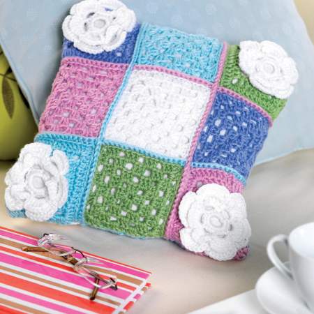 Floral granny square cushion
