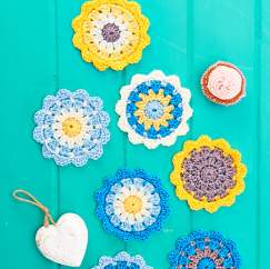 Crochet flower coasters