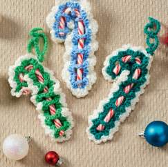 Crochet candy cane decorations
