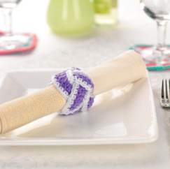 Glass charms, crochet napkin rings and coasters