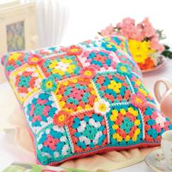 Spring shades granny square crochet cushion