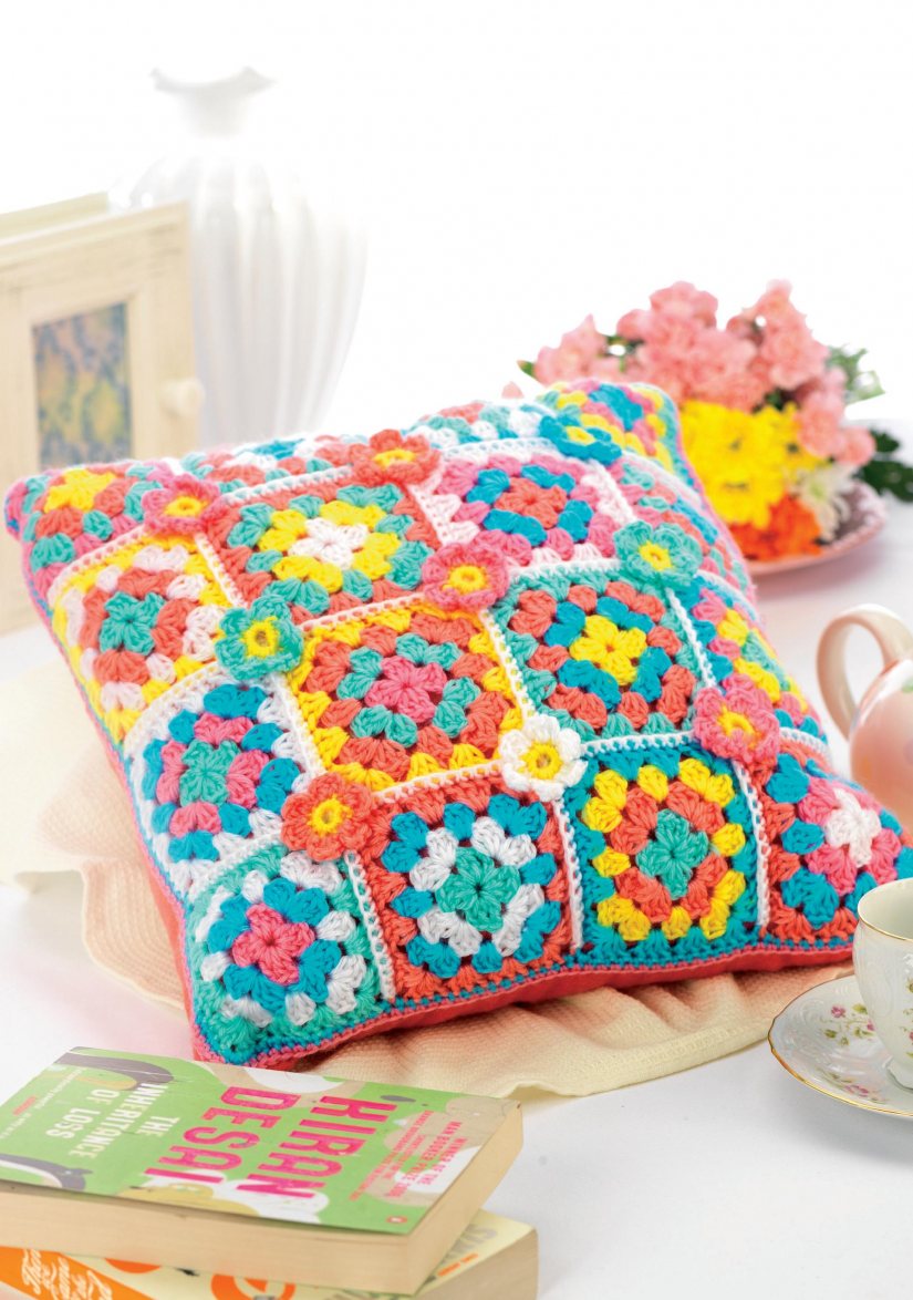 Top Crochet Patterns Spring shades granny square crochet cushion