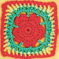 Red flower granny square