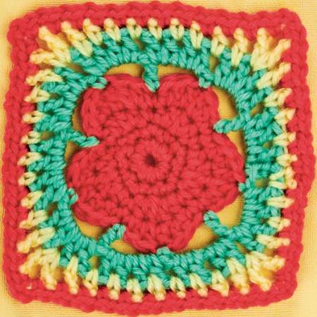 Red flower granny square