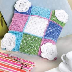 Floral granny square cushion